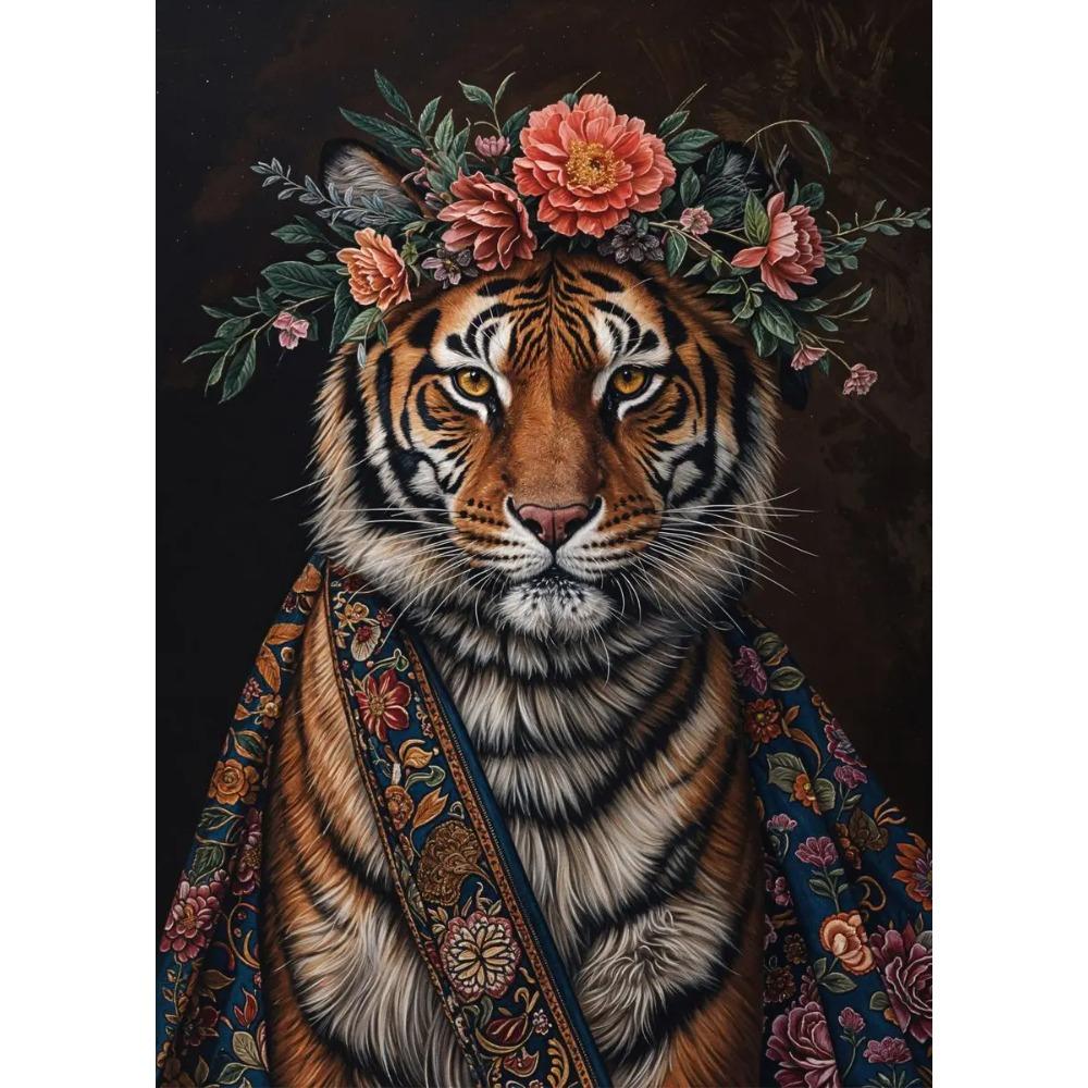 Retro Animals Posters Lion Wolf Rabbit Cat Dog Turtle with Flowers Print Canvas Painting Wall Art Picture Home Room Decor Mural