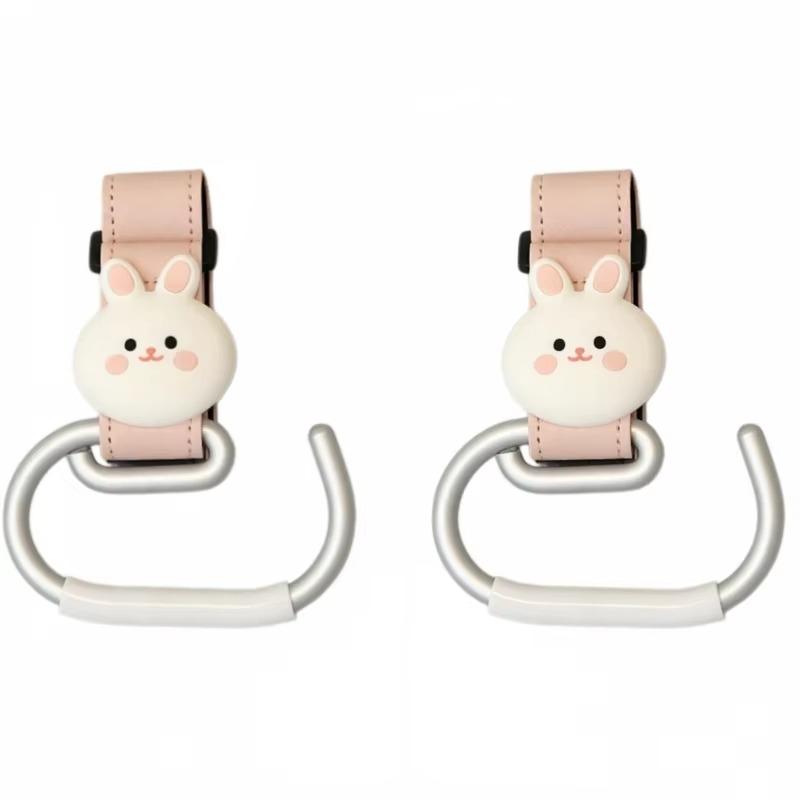 Baby Stroller Hooks 1/2Pcs Cute Bear PU Leather Non-Slip Hangers for Holding Groceries Diaper Bags Stroller Accessories