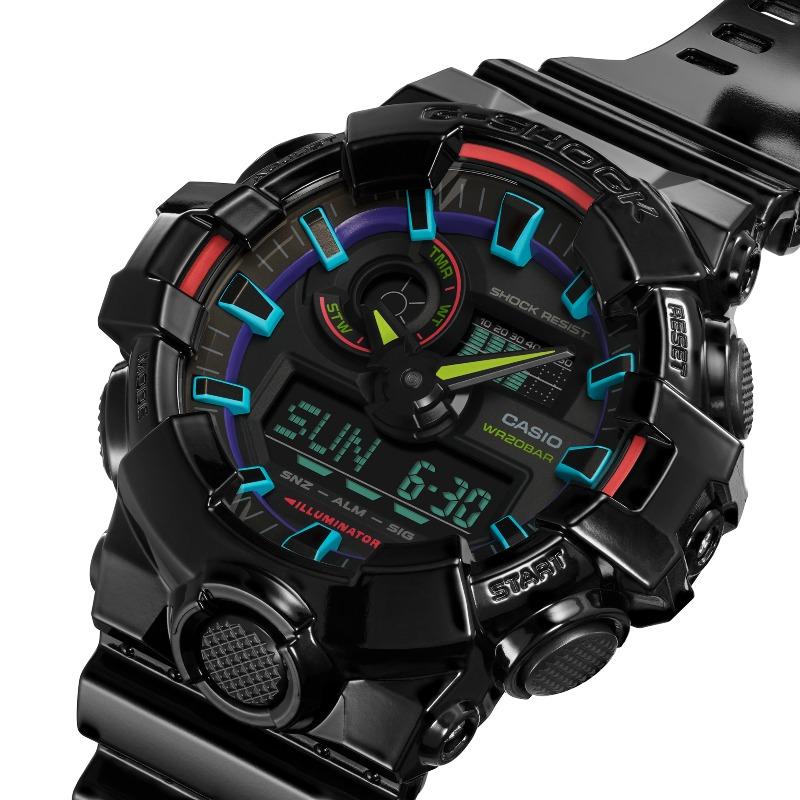 Casio Мужские часы G-SHOCK, смола, водостойкость 200 м, аналоговые, ударопрочные, кварцевые, GA-700RGB-1A