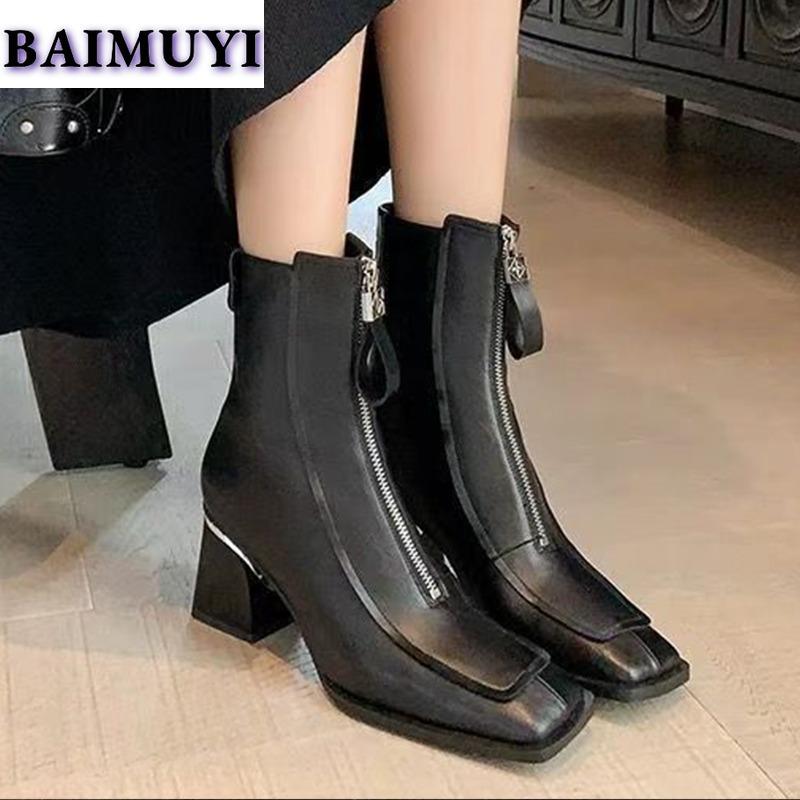 Брендовые женские ботильоны на высоком каблуке с квадратным носком, кожаные туфли, зима 2025, новый тренд, зимние ботинки «Челси», модные туфли-лодочки Botas Mujer