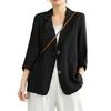Cotton Linen Coat for Women Vintage Long Sleeve Blazer Jacket Casual Lapel 2 Buttons Thin