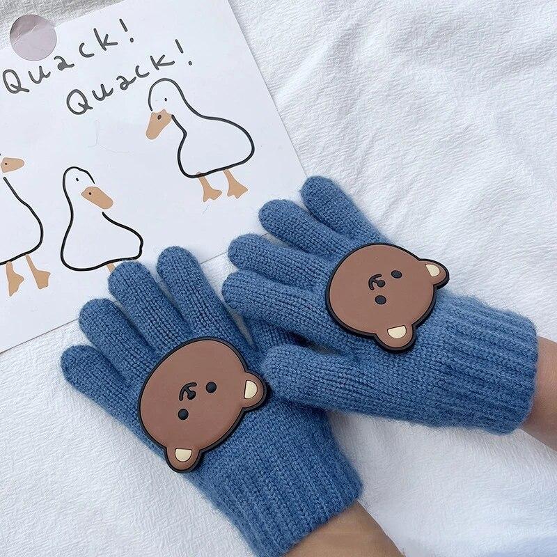 1 пара кавайных перчаток для детей, для мальчиков и девочек, осенне-зимние теплые перчатки для малышей, милые перчатки с мультяшным медведем для маленьких детей, уличные