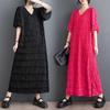 Plus Size Women Dress Summer New Fashion Pullover Straight Loose Long Dress Pleated Black Elegant