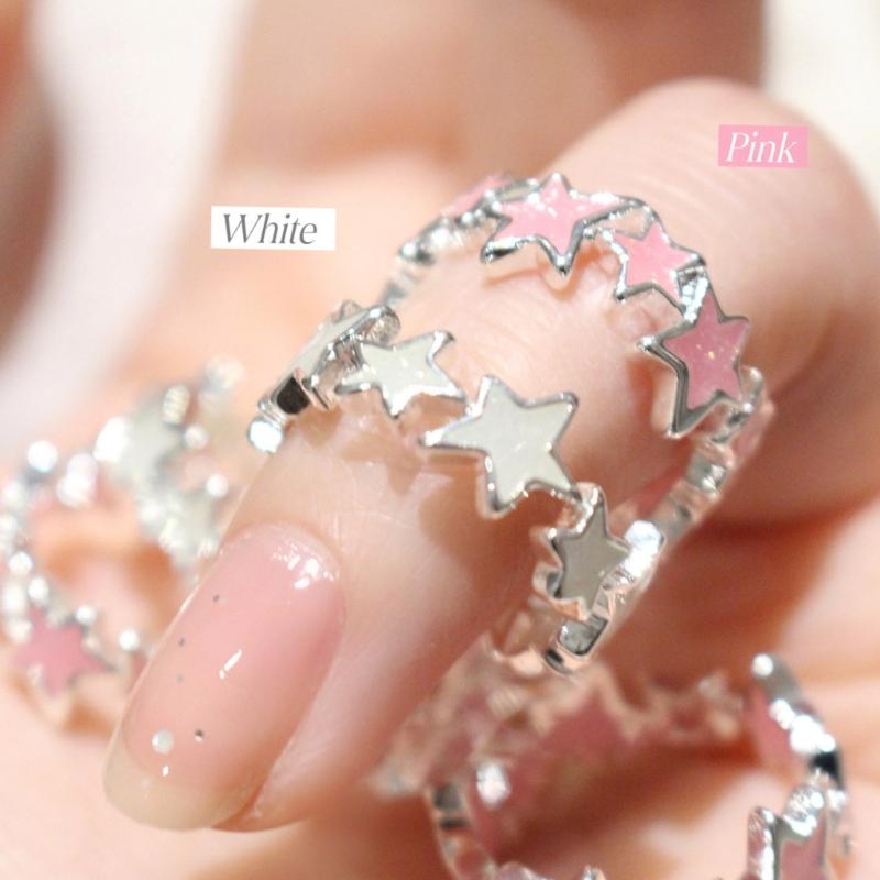 Pentagram-Finger Ring Adjustable Pink White-Star-Open Ring Cute Sweet Cool Jewelry Fashion Star Ring Valentines Day Gift