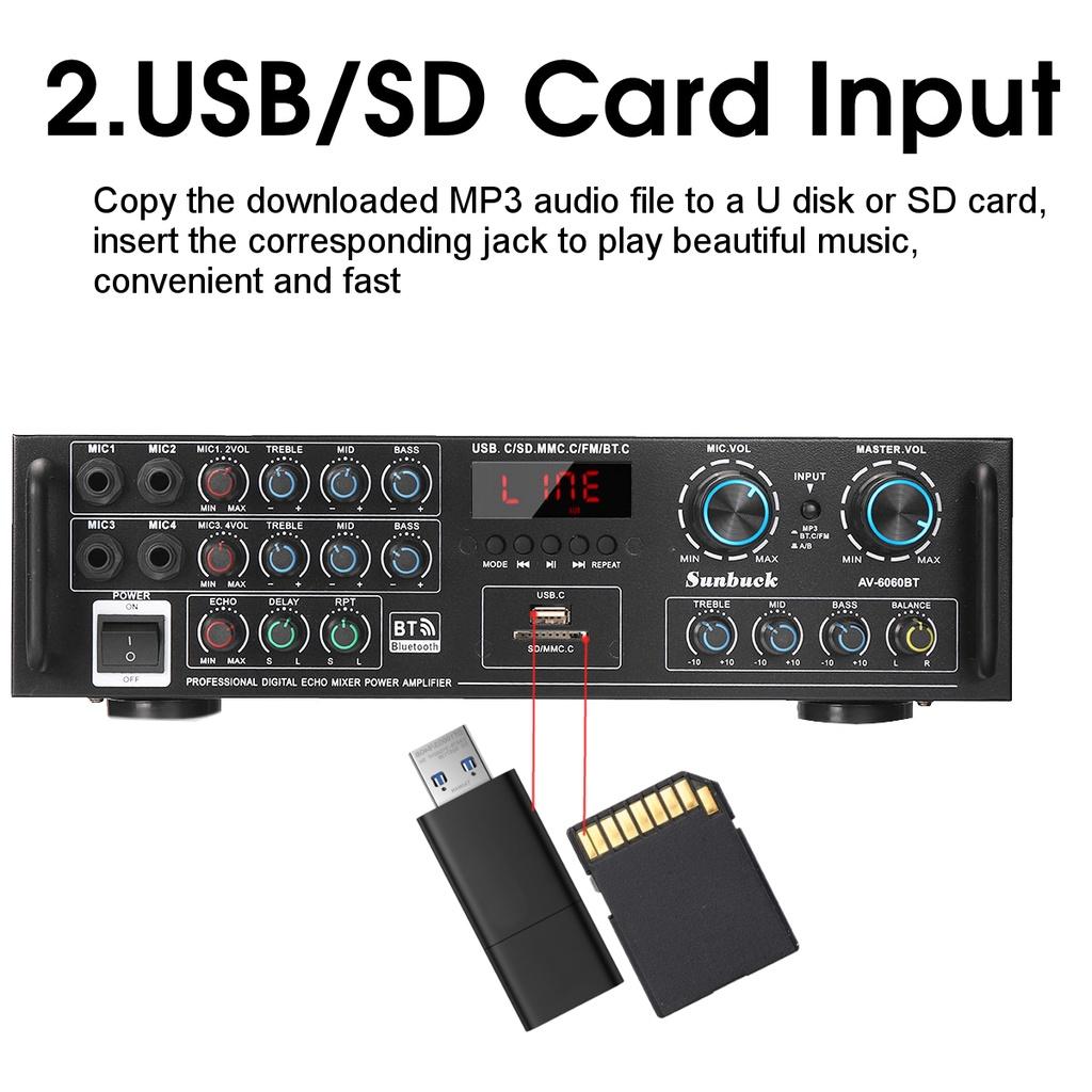 HIFI Аудио Усилитель Мощности Домашний Кинотеатр Караоке Усилитель Аудио Поддержка FM USB SD с Пультом Дистанционного Управления AC 110/220В 3000Вт