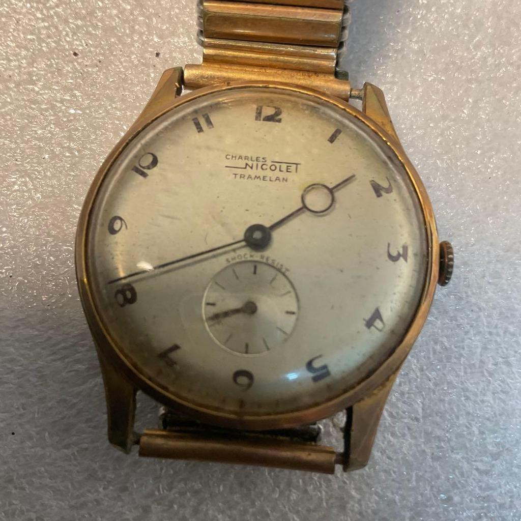 Used Rare CHARLES NICOLET TRAMELAN Manual Wind Watch Gold