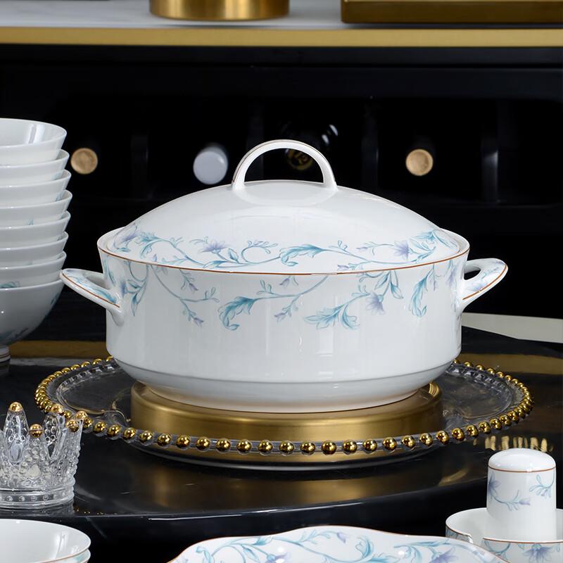 TangHui Набор столовой посуды из костяного фарфора в китайском стиле, 50 предметов - Изумрудная лоза