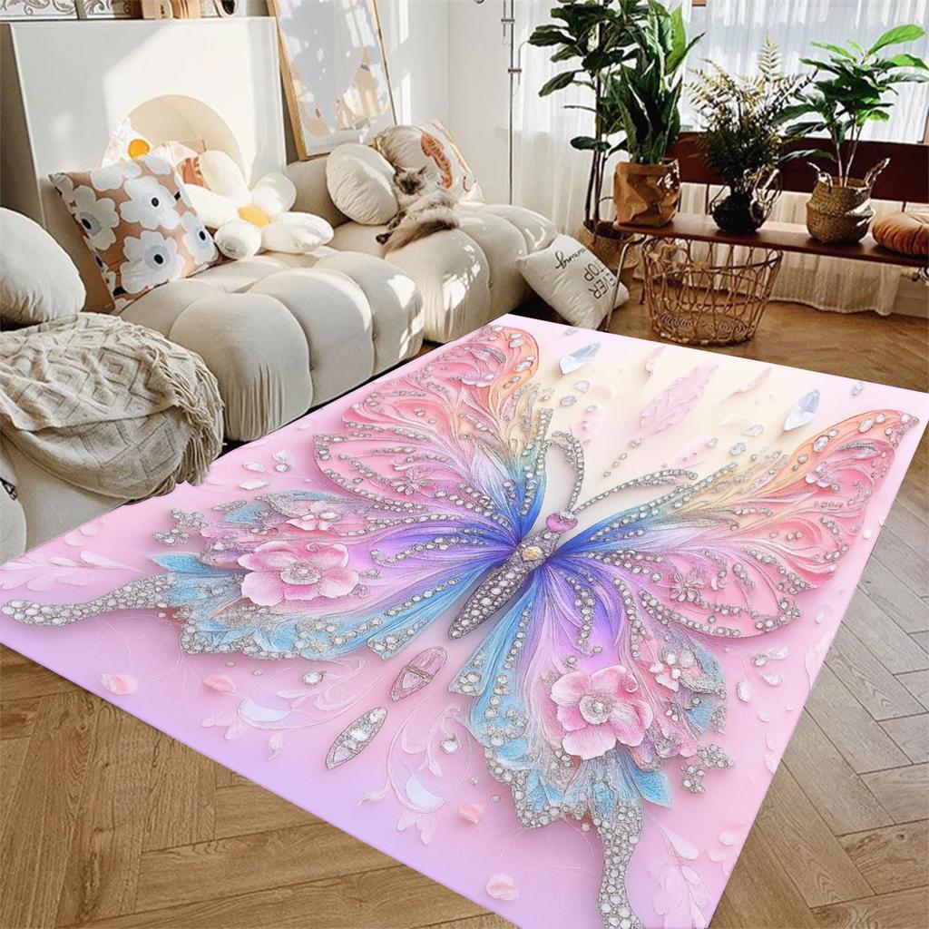 1pc Carpet Colorful Butterfly 3D Print for Bedroom Decor Kid Non-slip Parlor Floor Mat Surface Comfortable Carpet Birthday Gift