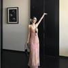 Летняя юбка на талию темпераментная юбка-трапеция длинная французский отпускной стиль розовое платье-комбинация в цветочек женское