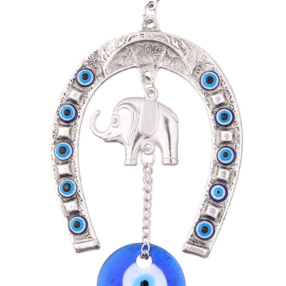 Blessing Ornament Car Pendant Hanging Ornament Evil Eye Horseshoe with Elephant Navy Blue
