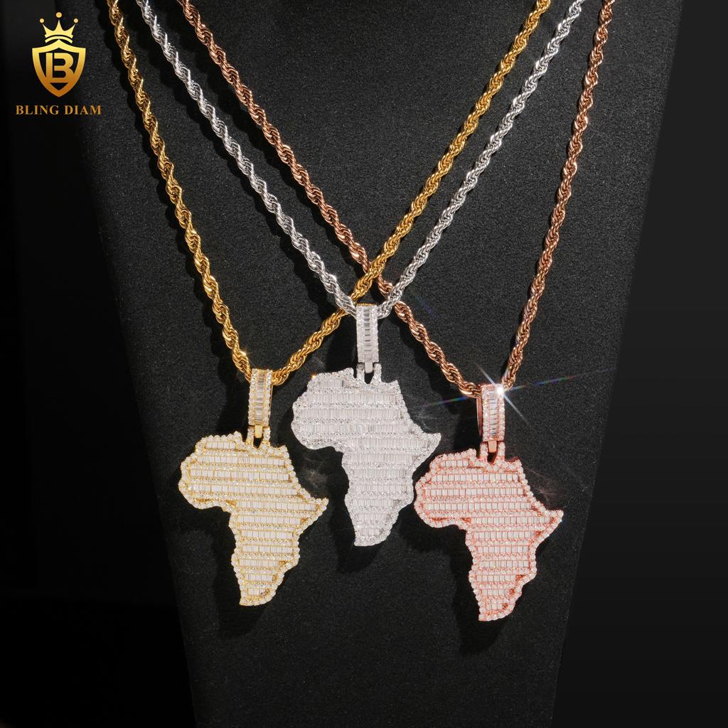 New Arrival HipHop Style 925 Silver Moissanite Map Pendant Iced Out Jewelry VVS1 Moissanite Pendant Pass Diamond Tester with GRA