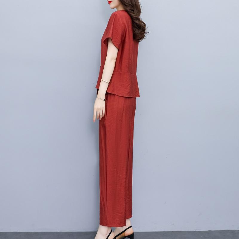 Летние комплекты из двух предметов для женщин, элегантные однотонные комплекты брюк с высокой талией больших размеров
