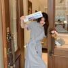 Платье-рубашка Летняя корейская версия свободной тонкой юбки средней длины с высокой талией Платья длиной до колена