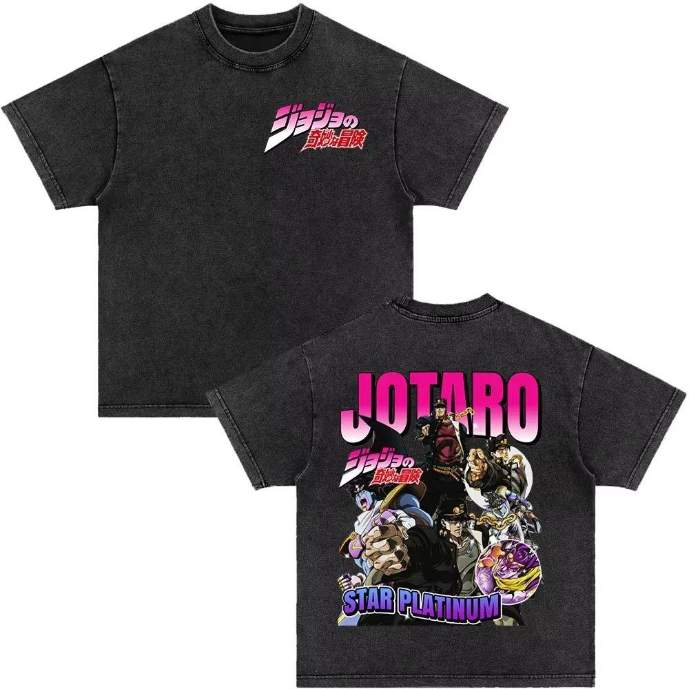Japanese Anime Jojo Bizarre Adventure Vintage Washed T-Shirt Killer Queen Graphic T Shirts Men Women Cosplay Oversized T-shirt