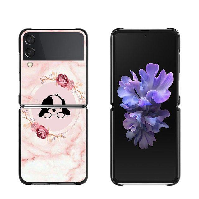 Чехол для телефона с розовым мраморным цветком для Samsung Galaxy Z Flip3 5g, чехол для Samsung Z Flip Capa Black Shell Hard Fundas
