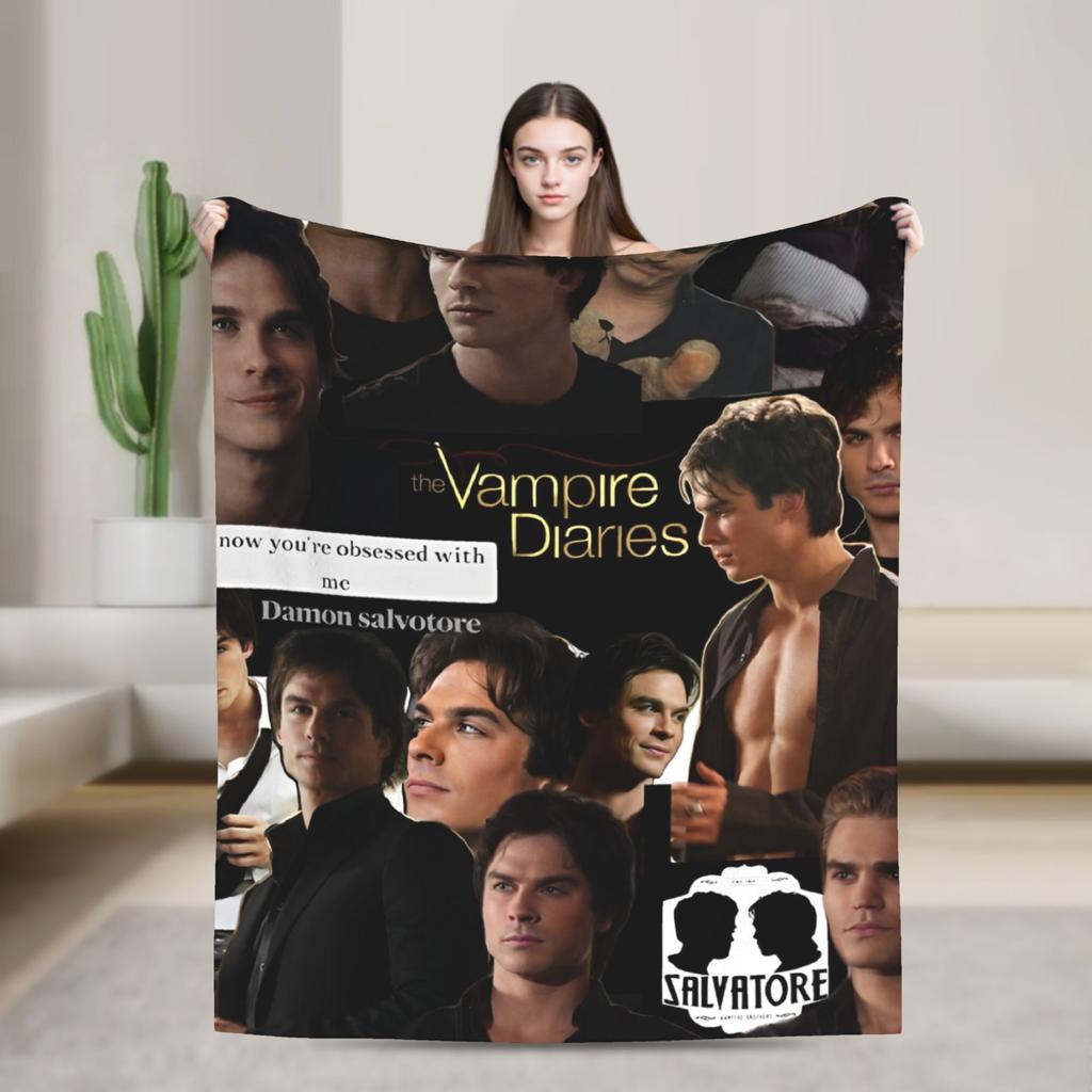 The Vampire Diaries Damon salvatore Blanket Print Plush Throw Blanket For Home Decor Travel Office Flannel Bedspread Bed Cover