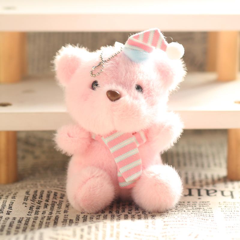 Cute Bear Plush Keychain With Hat Cartoon Bag Charm Soft Stuffed Animal Doll Pendant Accessory