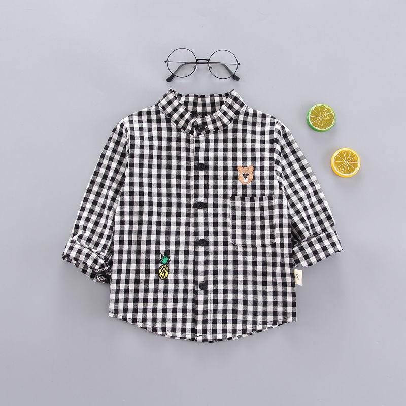 Boys Long Sleeve Plaid Button-Up Shirt for Spring and Autumn