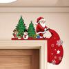 Wooden Christmas Door Topper Cute Santa Claus Door Corner Frame Sign for Holiday Home Wall Cabinet Shelf Decor