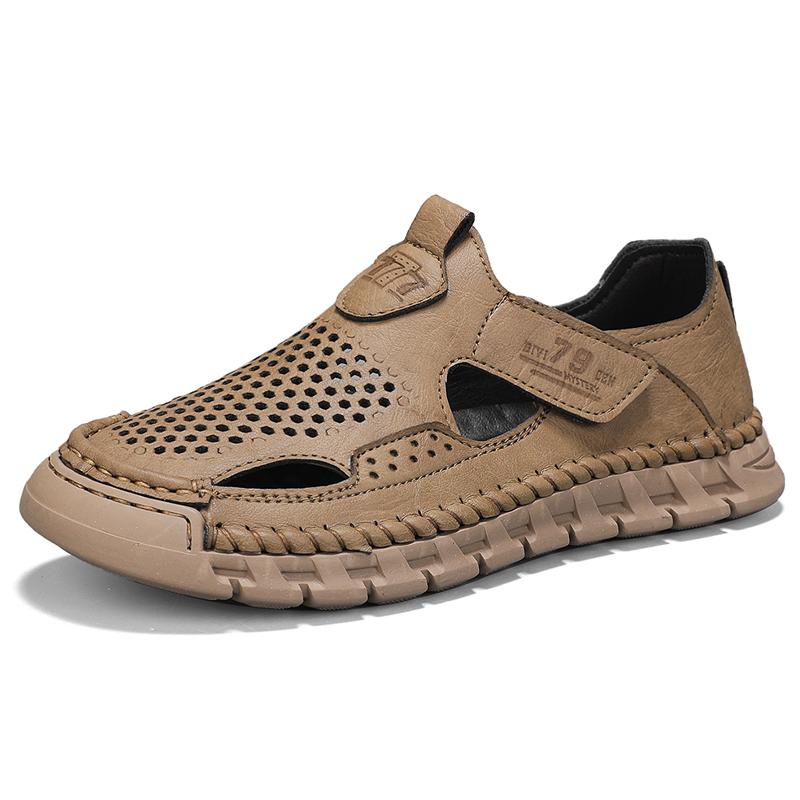 Сшитые вручную летние мужские сандалии Дышащие уличные мужские пляжные сандалии