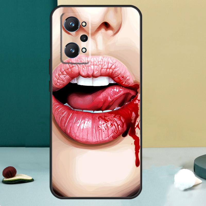 Сексуальные губы вампира Для Realme GT 6T 5 6 GT 7 Pro C67 C75 C61 C55 C53 C51 C21Y C25S 10 11 12 13 14 Pro Plus Чехол