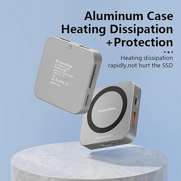 Магнитный хаб Blueendless 8-в-1 со слотом для SSD M.2 NVMe/SATA (HDMI+PD100W+USB-C/Type-C 3.2+USB-A 3.2+SD+TF+AUX)