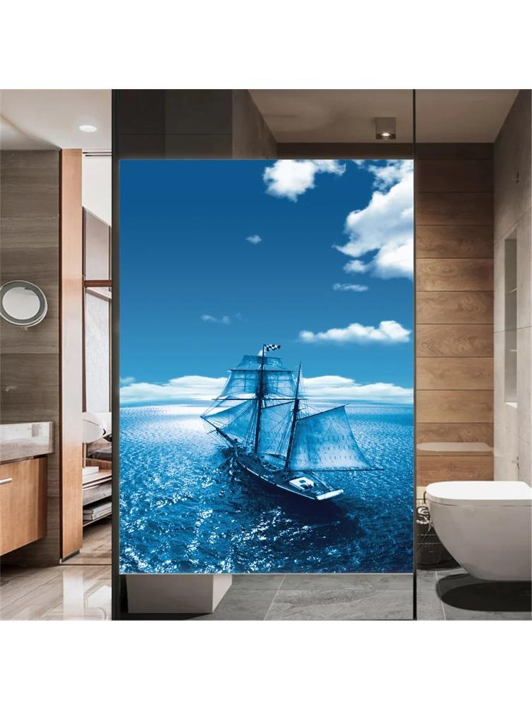 Static Cling Privacy Window Film Decorative Sea Boat Window Coverings Glass Window Sticker