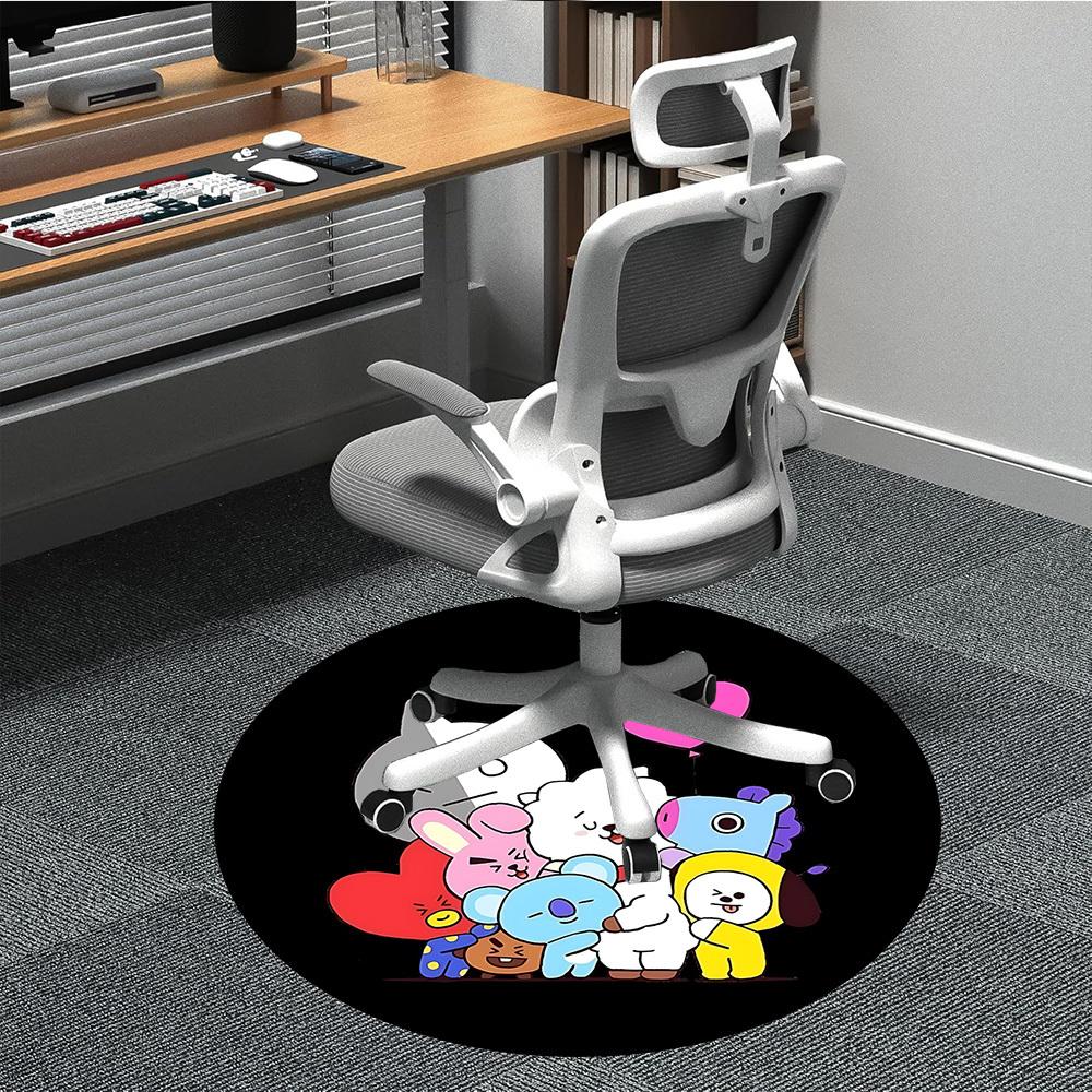 1 шт. Круглый коврик BT21 для офиса - Идеально подходит для декора офиса или кабинета, Машинная стирка, Нескользящая основа, Декоративный коврик для пола