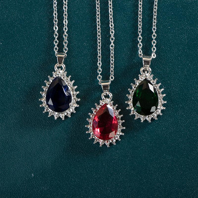 POMOiii Ожерелье с подвеской из циркона в форме груши, женские винтажные аксессуары для вечеринки, красное/синее/зеленое ожерелье, элегантные женские украшения