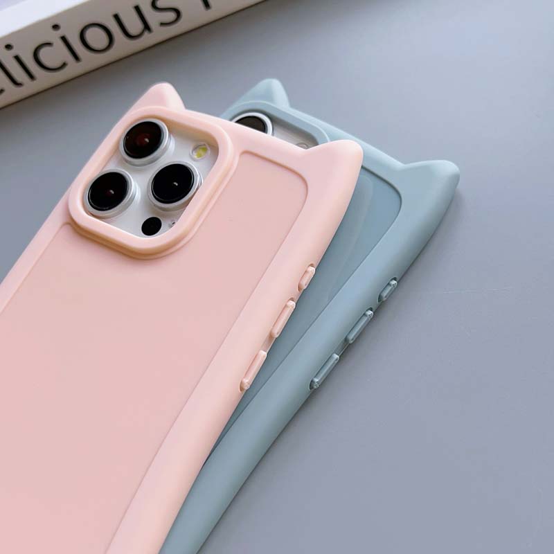 Модный однотонный чехол с кошачьими ушками для IPhone15 13 12 11 14 Pro Max Plus, мягкий силиконовый чехол из ТПУ с защитой от падения, задняя крышка