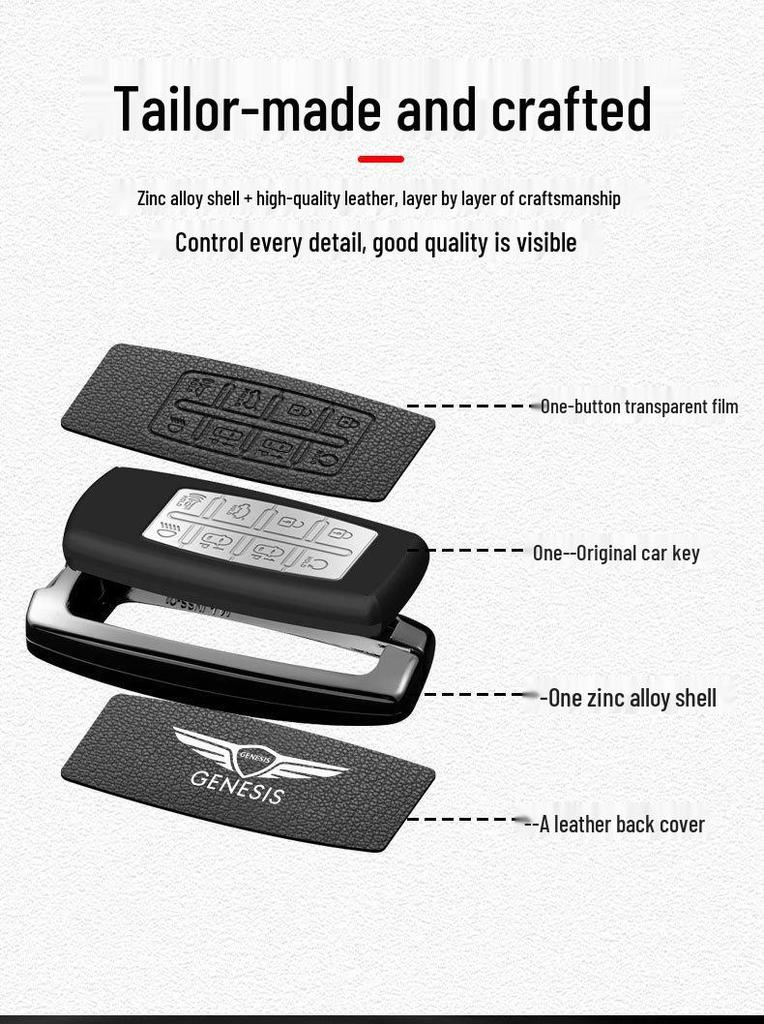 Genesis G70/G80/GV80 Car Key Case - Premium Remote Shell Accessory with Buckle