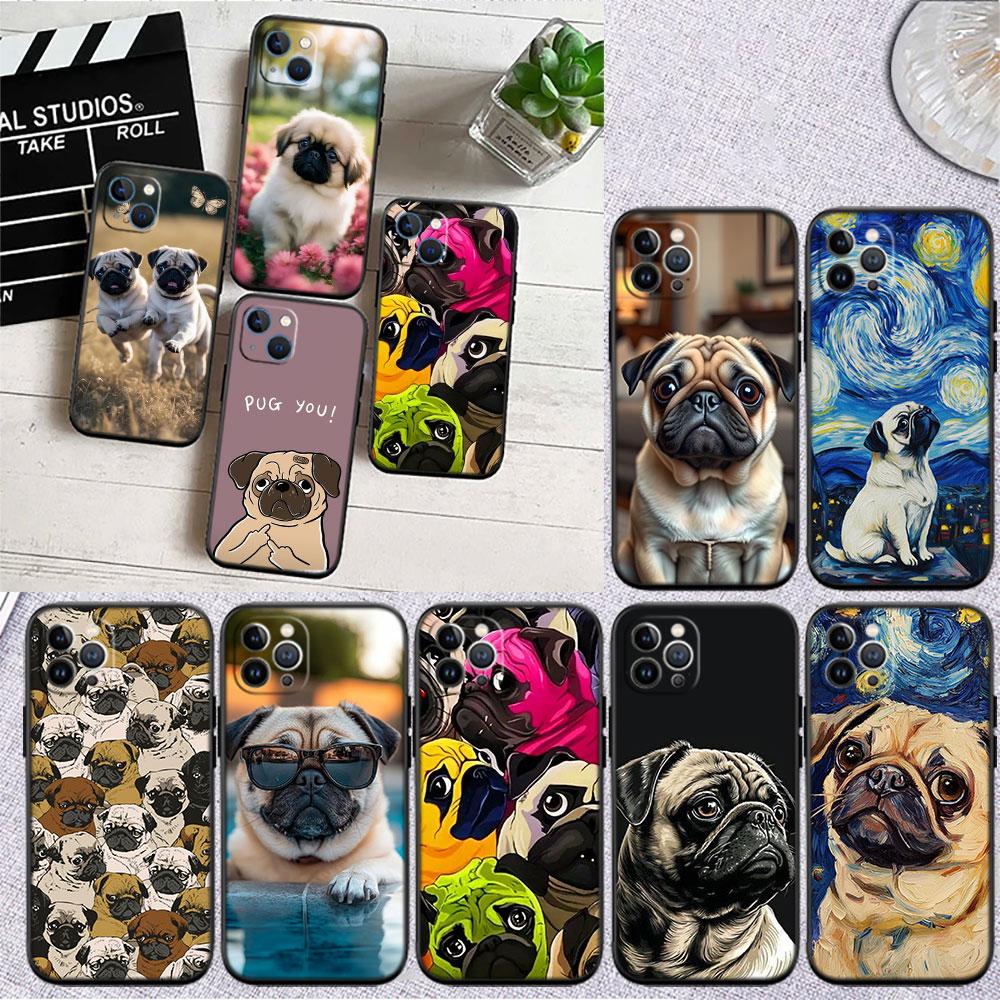 MY6 Cute Pug Dog Soft Shell Phone Case for iPhone 16 15 14 13 12 Pro Max Plus Mini