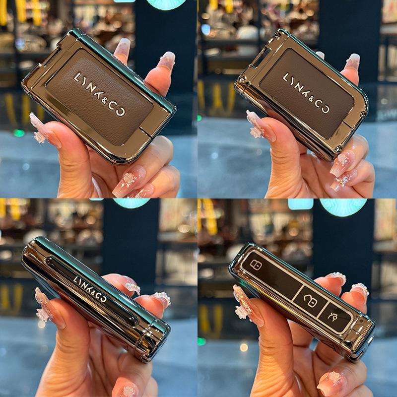 High-End Leather Metal Key Case: Fits Lynk & Co Models 03, 07, 09 - Full Coverage Protection for Remote Key Fob