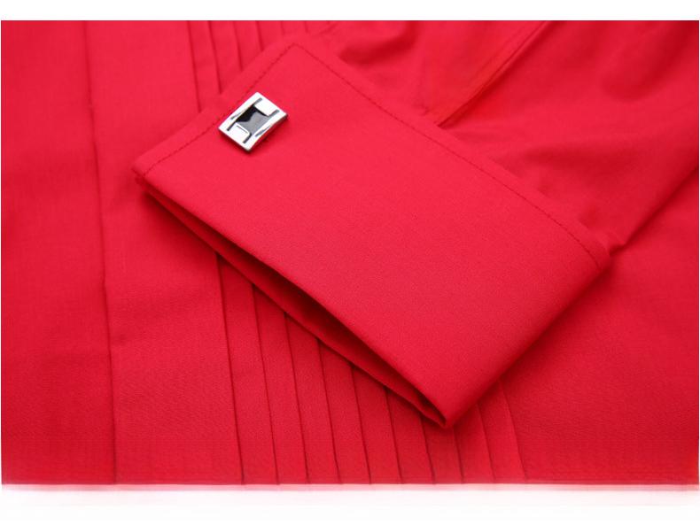 Мужская белая рубашка-смокинг с воротником-стойкой и длинным рукавом с черными запонками для свадеб и жениха