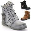 Womens Studded Goth Ankle Boots Timeless Chelsea Hollow Punk Buckle Martin Shoes
