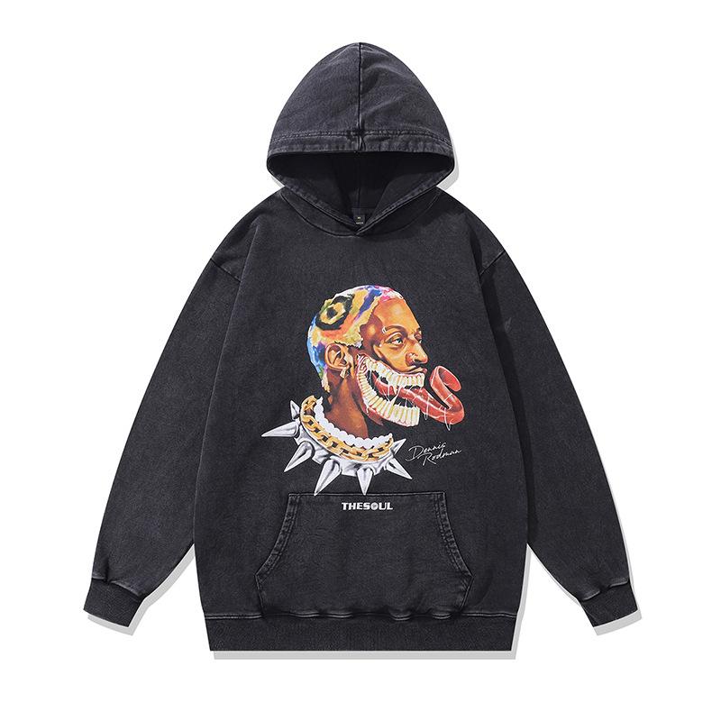 Американский Ретро Жареный Цвет Худи с Капюшоном Billie Цифровая Прямая Печать Стираный Худи из Чистого Хлопка Мужской