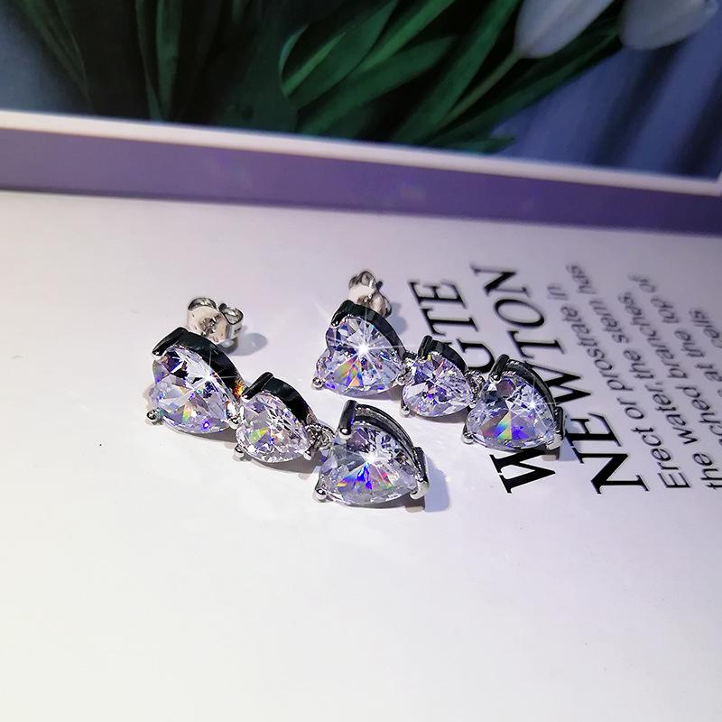 Exquisite Women's Love Water Drop Big Zircon Earrings Studs Versatile Silver Plated Earrings In Europe and America