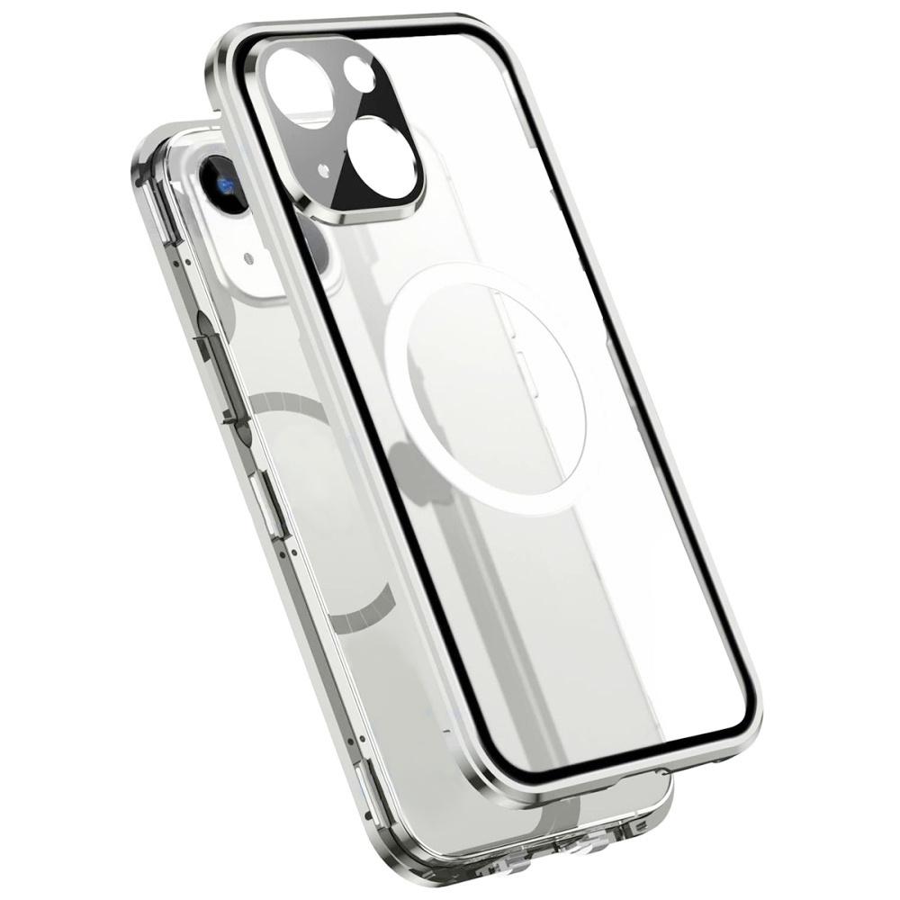 Magnetic Dual Glass MagSafe case for iPhone 14 Plus, silver