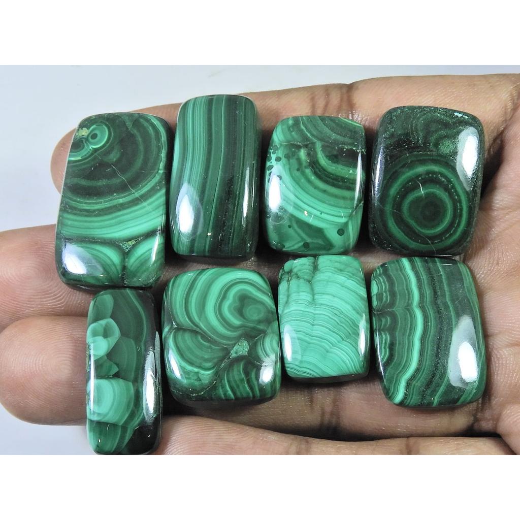 08Pcs Natural Green Malachite Octagon Cabochon Loose Gemstone 263Cts. Lot C-475