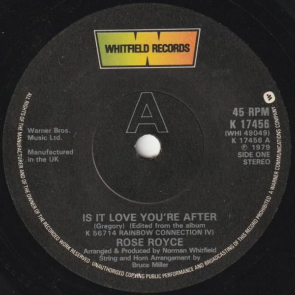 7-дюймовая пластинка ROSE ROYCE Is It Love Youre After K17456 Whitfield Recor 1979 UK SoulFunk Б/у
