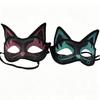 Comfortable Cosplay Mask Cat Half Face Mask, Halloween Glitter Venetian Masquerade Exquisite Pattern Rhinestone Ear for Party Costume Accessory