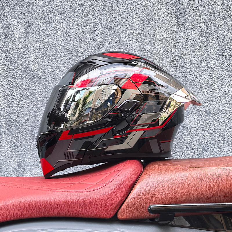 Orz motorcycle helmet peel-off helmet double lens big tail locomotive racing helmet running helmet men and women keep warm in winter