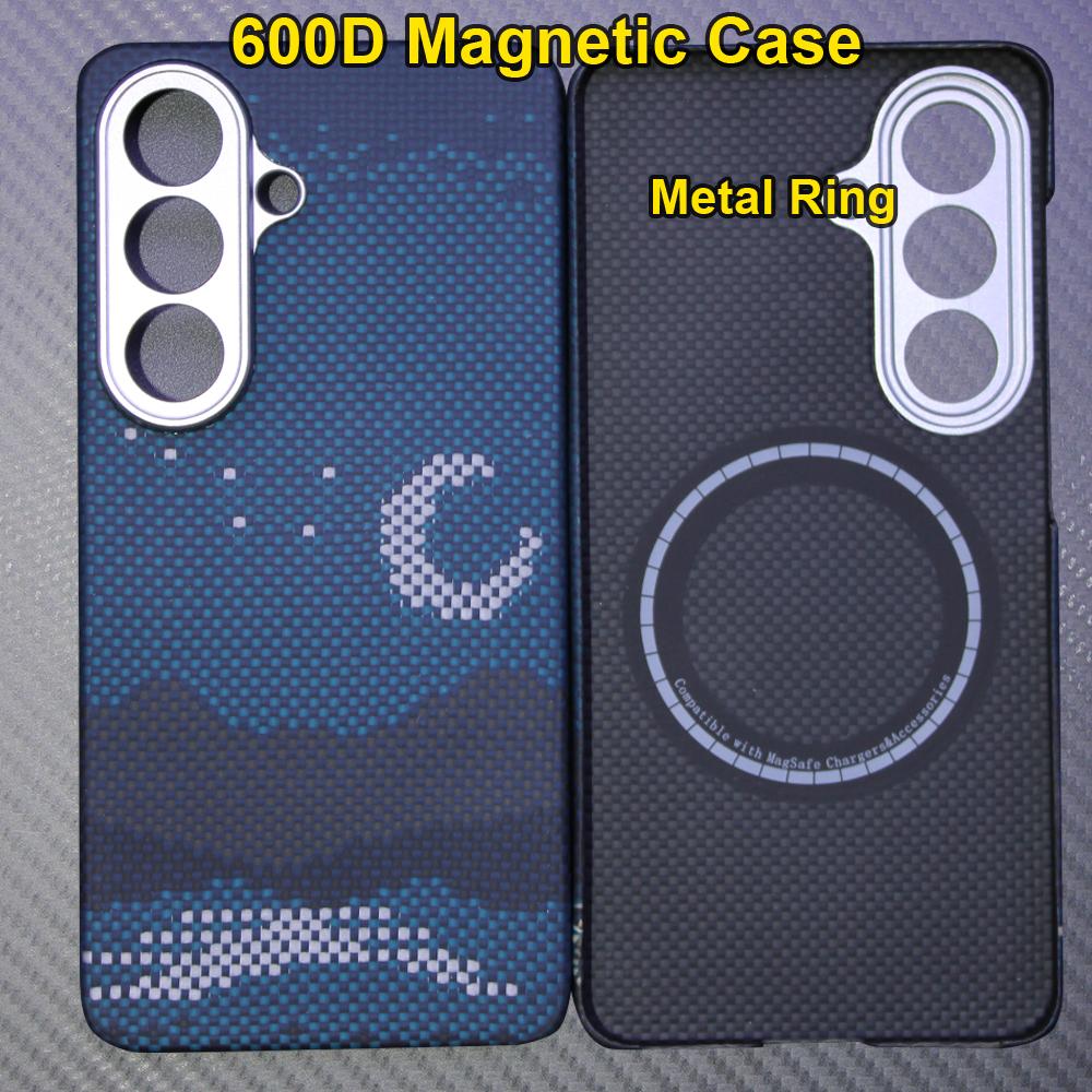 Carbon fiber aramid magnetic case for samsung galaxy s26+ Kevlar fabric s26plus thin hard Lightweight Cover magnetic balck red