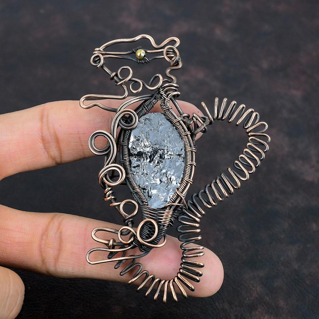 Shungite Rough Copper Pendant Wire Wrapped Gemstone Pendant Handmade Copper Jewelry Dainty Rabbit Pendant Wire Wrap Jewelry Gifts For Women