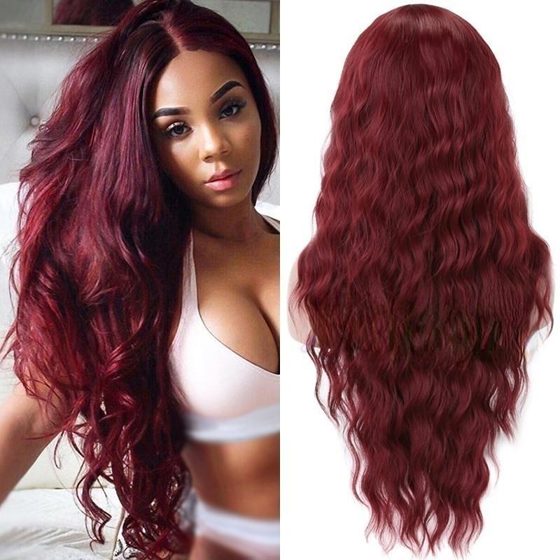 MISS WIG Женский длинный волнистый парик черного и красного вина без челки, синтетические термостойкие волокна, парики для женщин