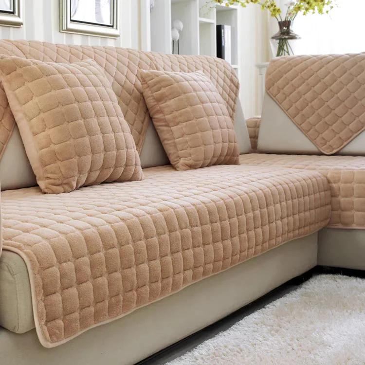 Winter Thick Plaid Plush Sofa Cover Warm Velvet Non-Slip Cushions Living Room Flannel Couch Covers Universal Armrest Back Towel