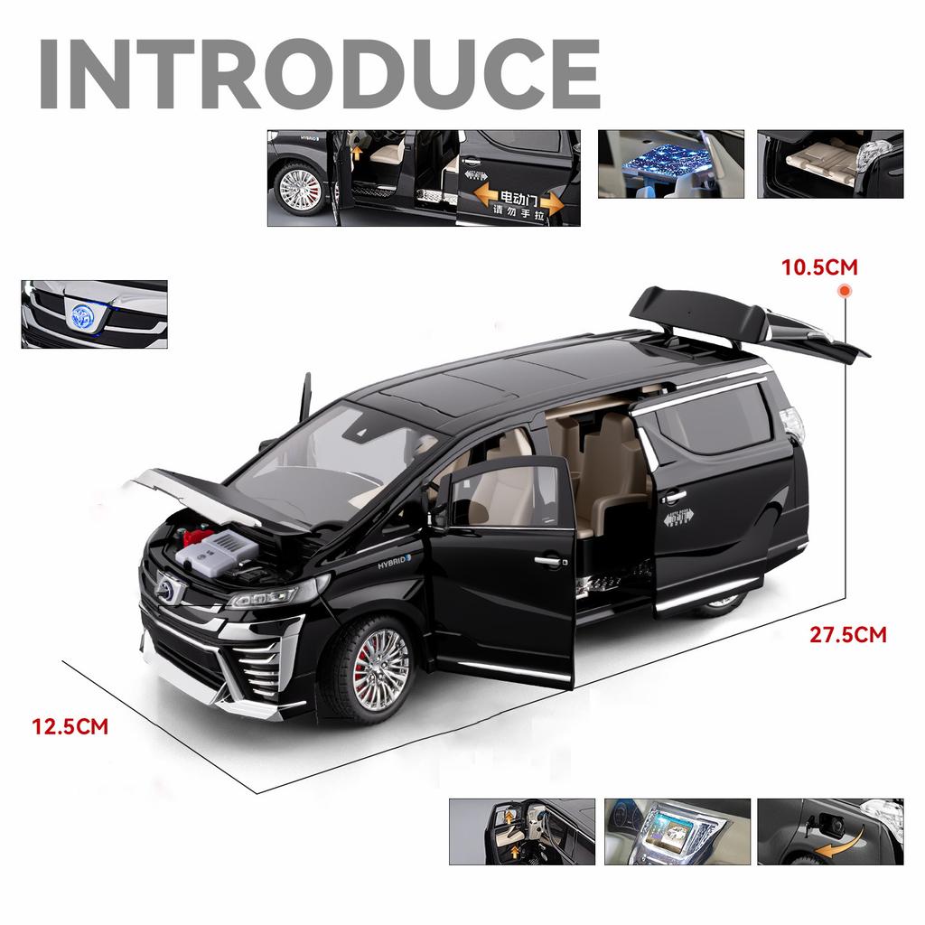 1/18 Toyota Vellfire MPV Automatic Door Alloy Car Model Sound and Light Pull Back Children's Toy Collectibles Birthday Gift