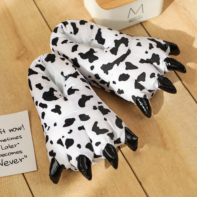 Зимние хлопковые тапочки с изображением лапы динозавра и тигра, мультяшная пара, теплая обувь на каблуке для мужчин и женщин, домашняя детская обувь с изображением монстров