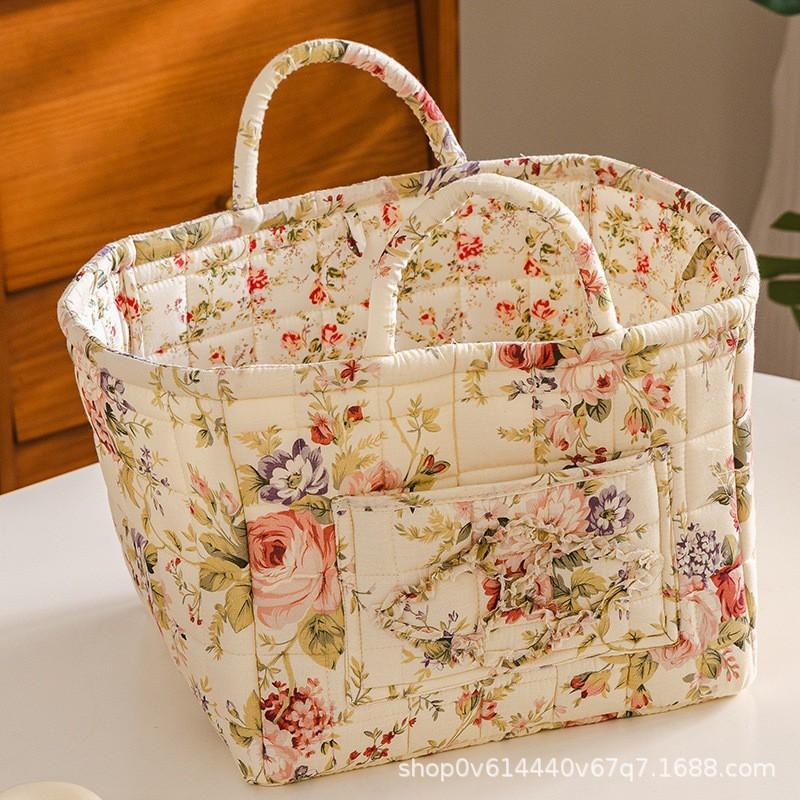 Fresh Floral Fabric Storage Basket Foldable Organizer Underwear Cosmetics Bedroom