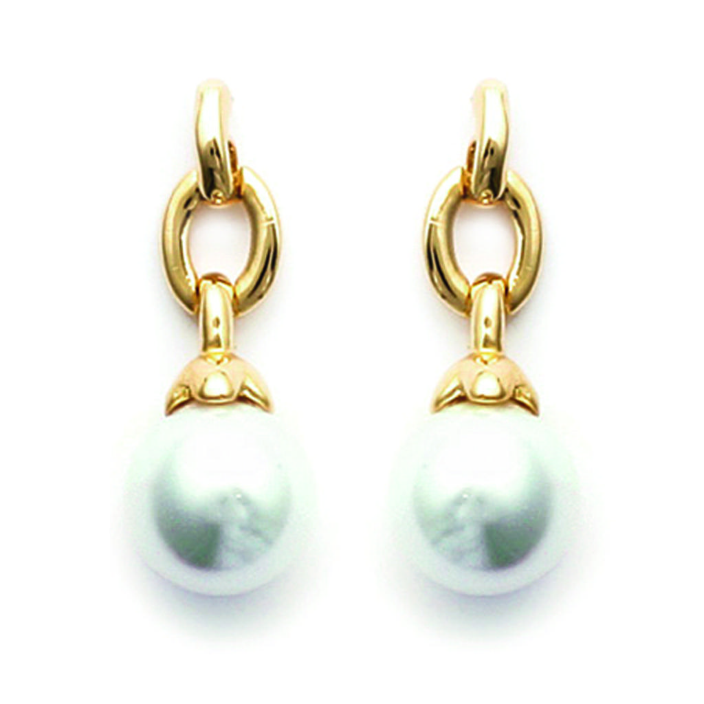 Les Trésors De Lily [F1315] - Gold Plated 'Catherine' White Gold Earrings - 25x9 Mm
